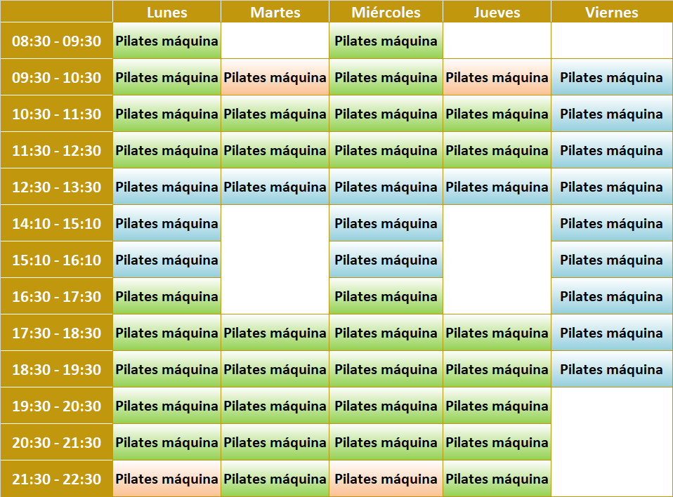 Tabla de horarios de las actividades realizadas en Salud para Todos Parla